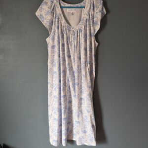 Carole Hochman Nightgown XL Blue White Floral Cottagecore Cotton Blend Dainty